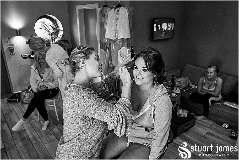 Bridal party having make up completed by Holly Baker and hair by Louise Price, photo by Stuart James Photography at Aston Marina, Stone