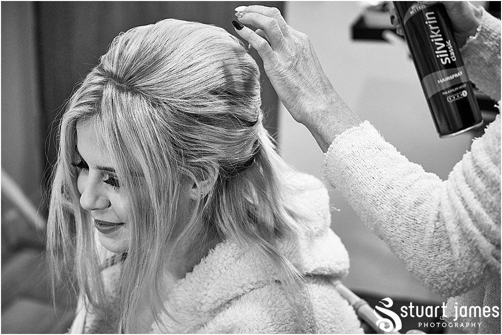 Bridesmaid having make up completed by Holly Baker and hair by Louise Price, photo by Stuart James Photography at Aston Marina, Stone