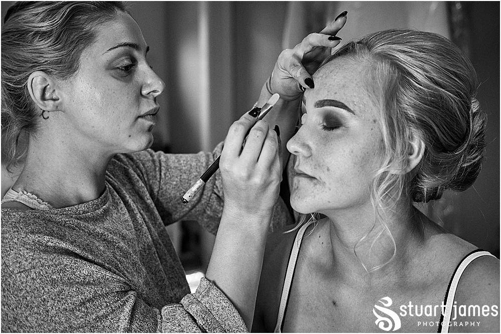 Bridesmaid having make up completed by Holly Baker, photo by Stuart James Photography at Aston Marina, Stone