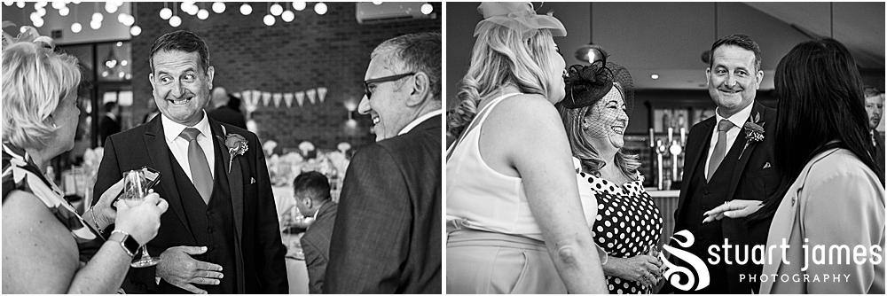 Wedding guests talk, photo by Stuart James Photography at Aston Marina, Stone.