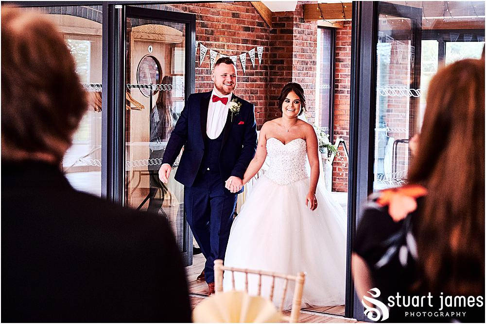 Married couple enter Aston Marina as a newly married couple as guests applaud, photo by Stuart James Photography at Aston Marina, Stone