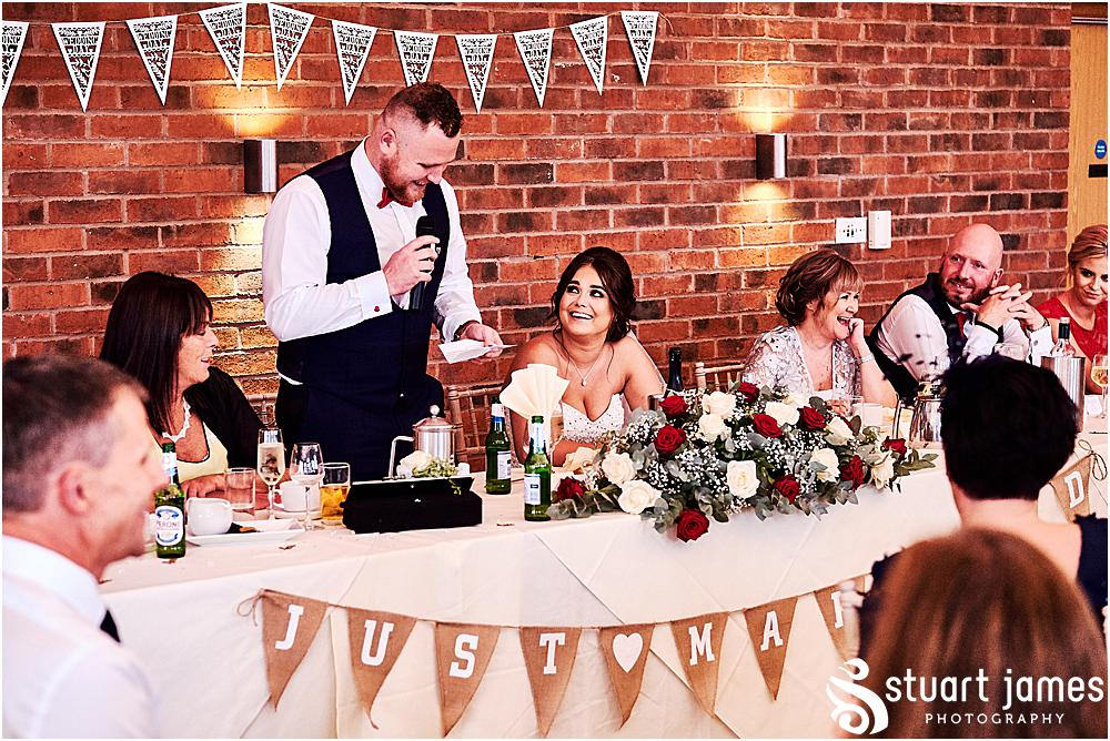 Groom makes speech to wedding guests and new wife, photo by Stuart James Photography at Aston Marina, Stone.