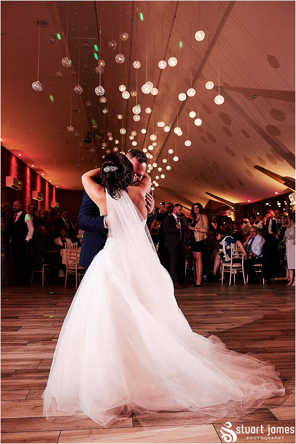Bride and Groom enjoy their first dance under fairly lights, photo by Stuart James Photography at Aston Marina, Stone