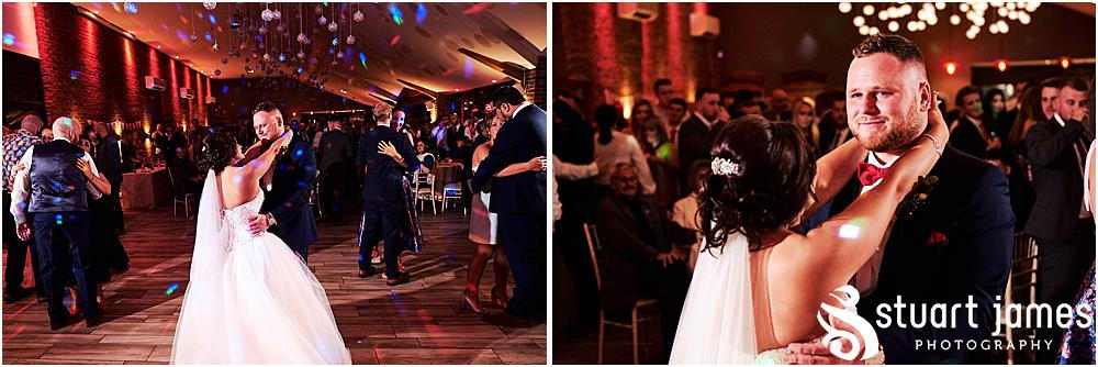Bride and Groom enjoy their first dance under fairly lights, photo by Stuart James Photography at Aston Marina, Stone
