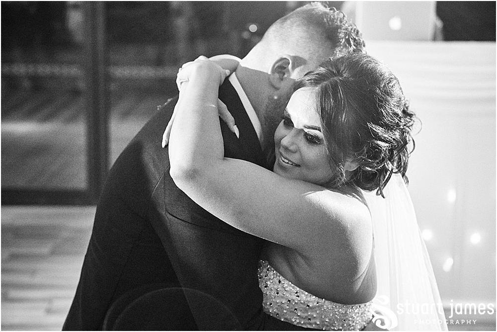 Bride and Groom embrace during their first dance, photo by Stuart James Photography at Aston Marina, Stone