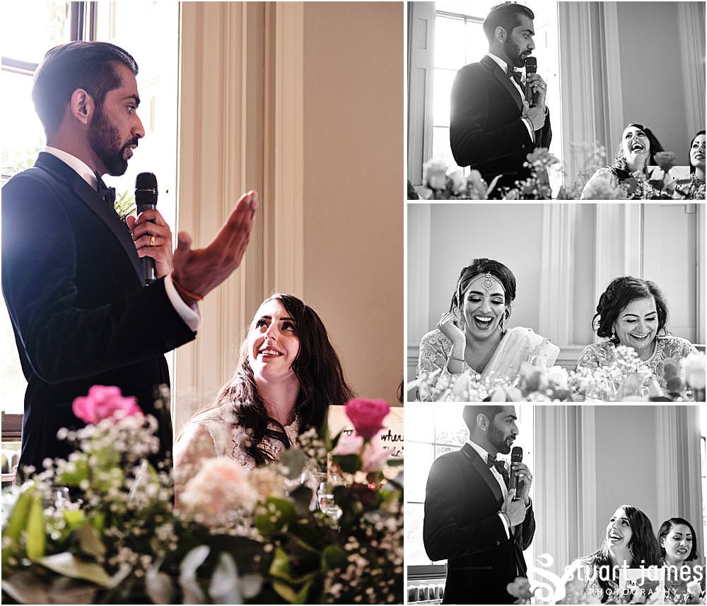 Groom saying his speech to Bride and wedding guests at Davenport House in Shropshire by Davenport House Wedding Photographers Stuart James