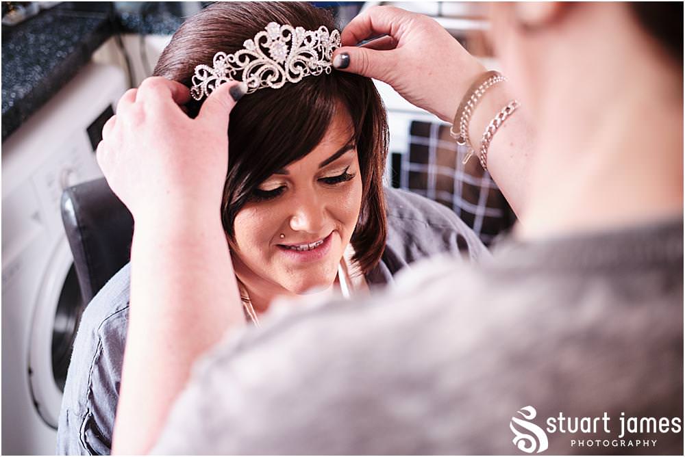 Bride getting hair styled before wedding at The Village Hotel, Walsall, photo by Stuart James Photography