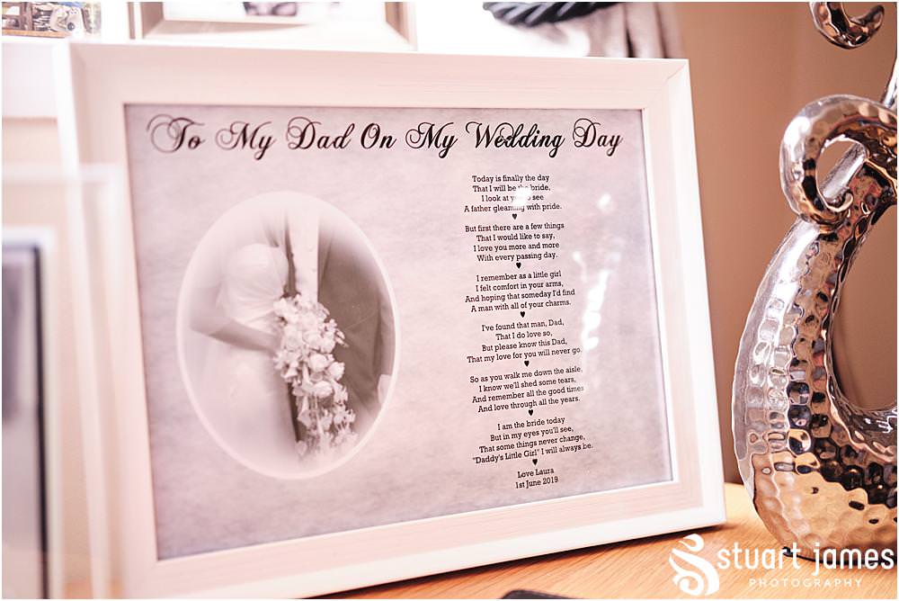 Framed message from Bride to her father before wedding at The Village Hotel, Walsall, photo by Stuart James Photography