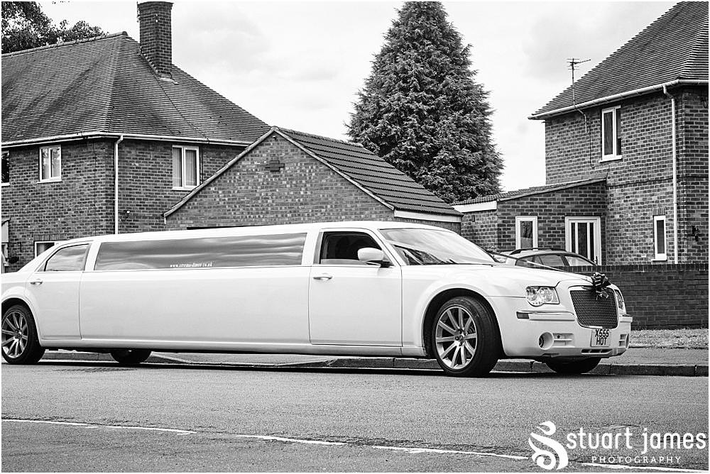 Limousine ready to take Bridal party to wedding at Holy Trinity Church before reception at The Village Hotel, Walsall, photo by Stuart James Photography