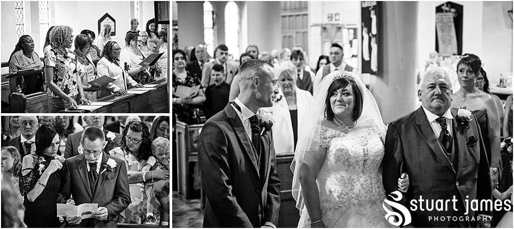 Bride and Groom smile at each other at Holy Trinity Church in Eccleshall, photo by Stuart James Photography at Holy Trinity Church, Eccleshall