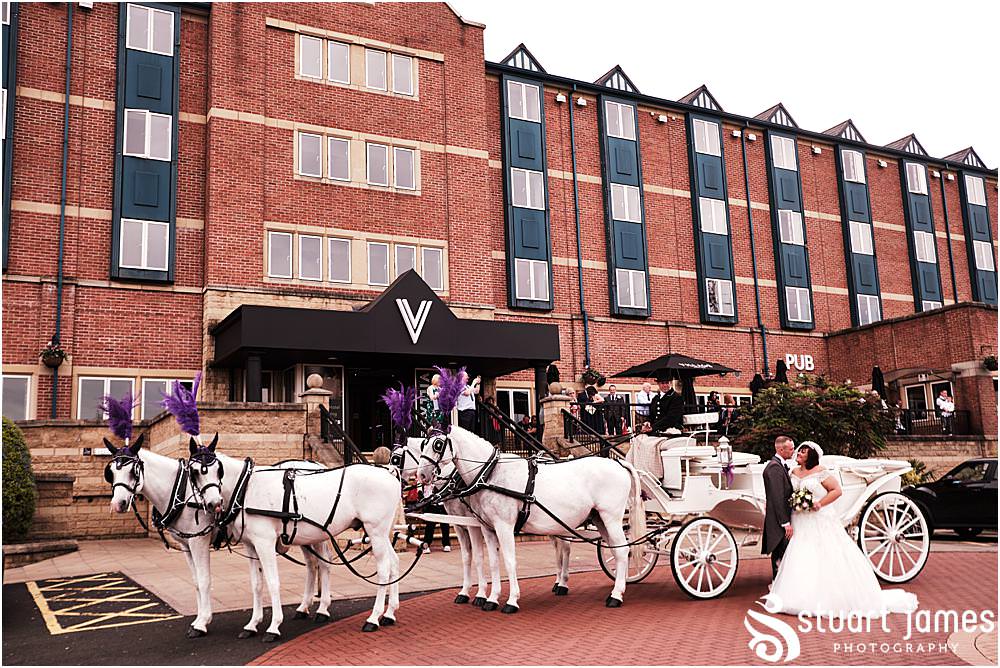 Horse and Carriage pull up with Bride and Groom at The Village Hotel, Walsall, photo by Stuart James Photography