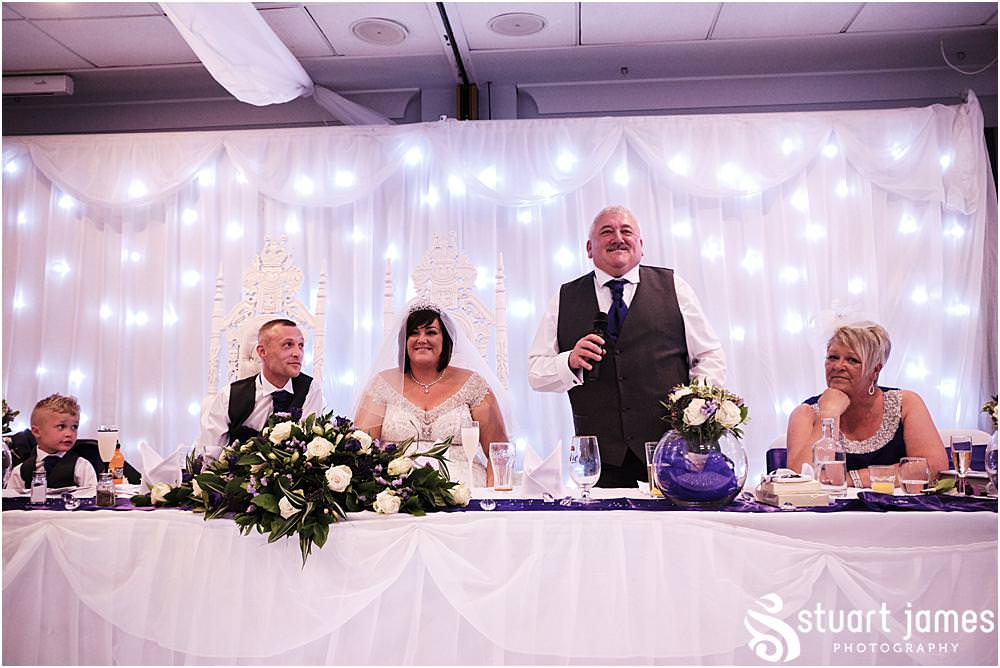 Father of the Bride says his speech to Bride and Groom and Wedding Guests at the top table at The Village Hotel, Walsall, photo by Stuart James Photography