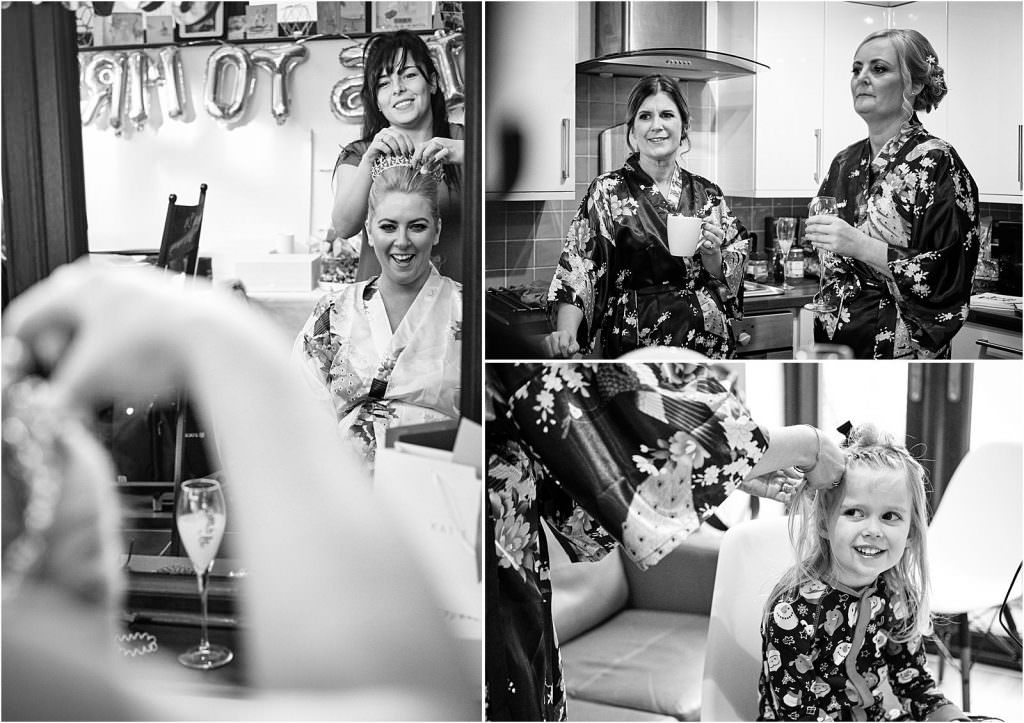 Creative candid photos of the wedding morning for the bridal party ahead of the wedding at St Michaels Church in Penkridge by Documentary Wedding Photographer Stuart James