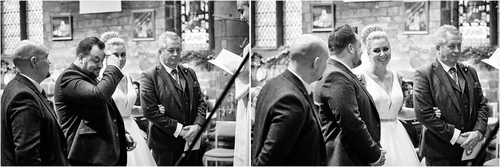 So much emotion, a truly beautiful moment to capture as the bride arrives at St Michaels Church in Penkridge by Cannock Wedding Photographer Stuart James