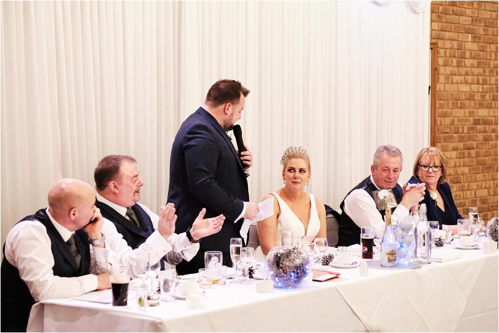 Creative photographs of the wedding speeches showing the amazing reactions of the guests at The Chase in Cannock by Cannock Wedding Photographer Stuart James