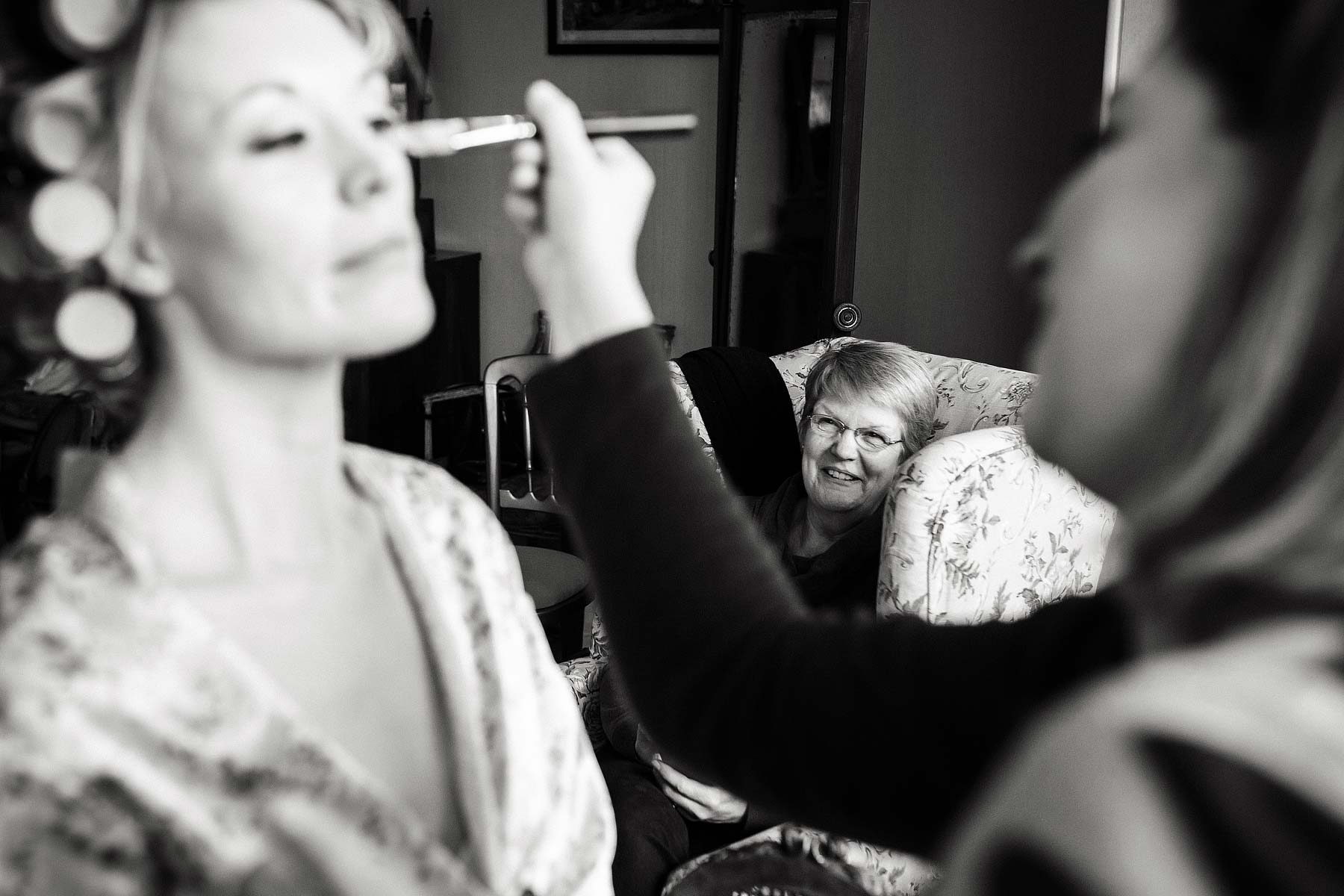 Creative documentary wedding photography of the bridal morning in the bedroom at Sandon Hall in Stafford by Liverpool Documentary Wedding Photographer Stuart James
