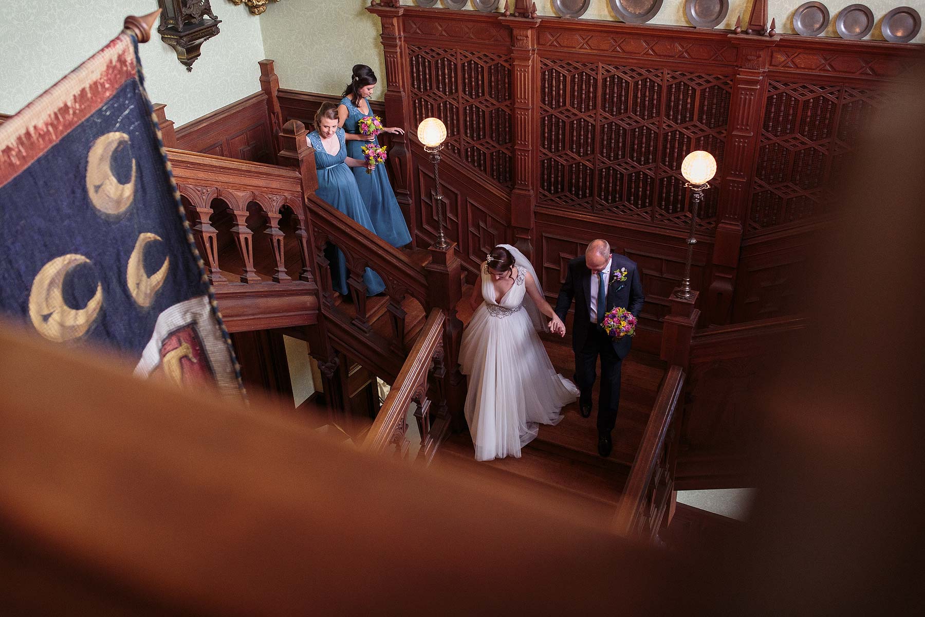 Capturing the procession of the Bride and Bridal party at Sandon Hall in Stafford by Stafford Reportage Wedding Photographer Stuart James