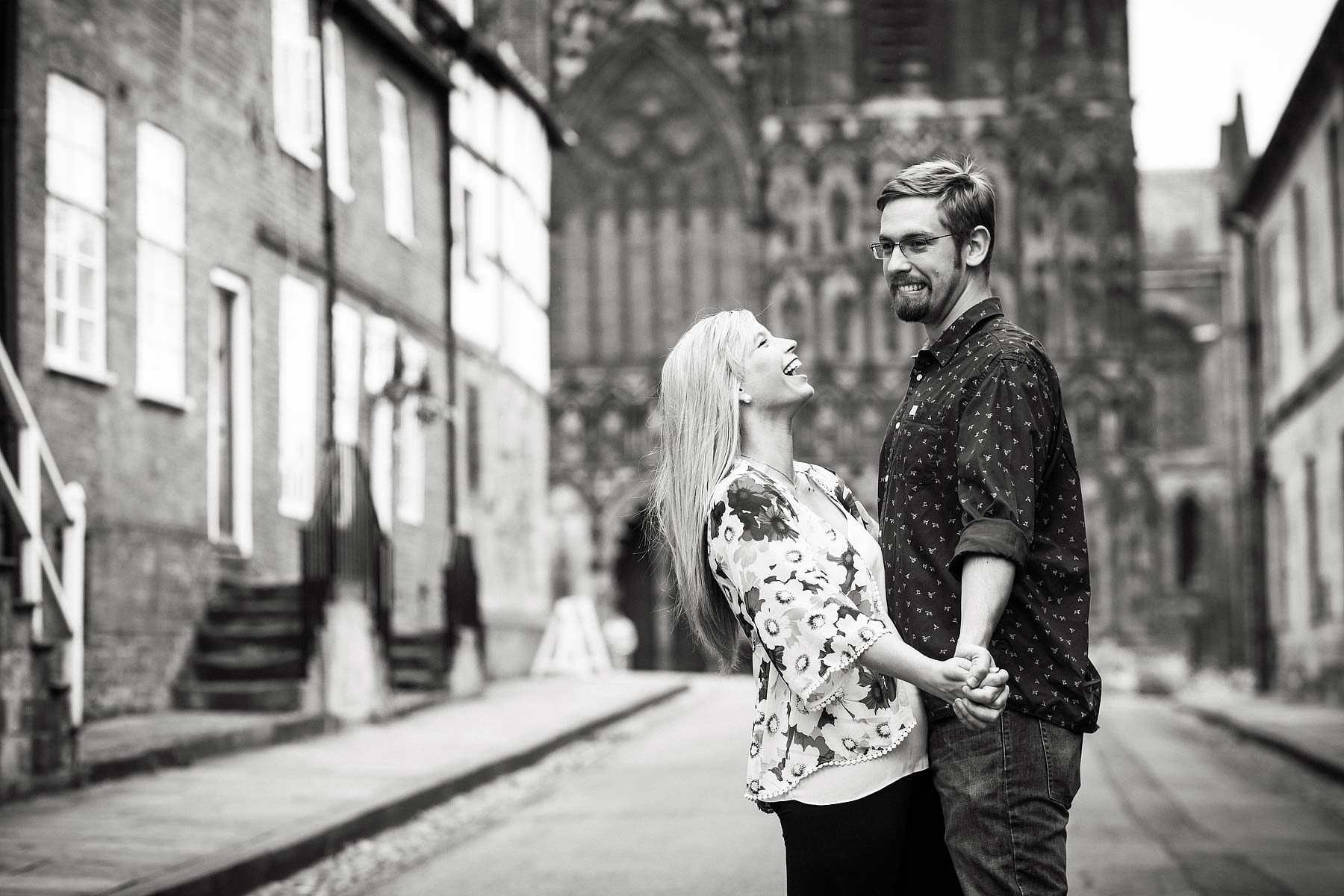Heading to Lichfield City Centre for their portrait session seemed the perfect choice for this couple ahead of their wedding with Lichfield Wedding Photographer Stuart James