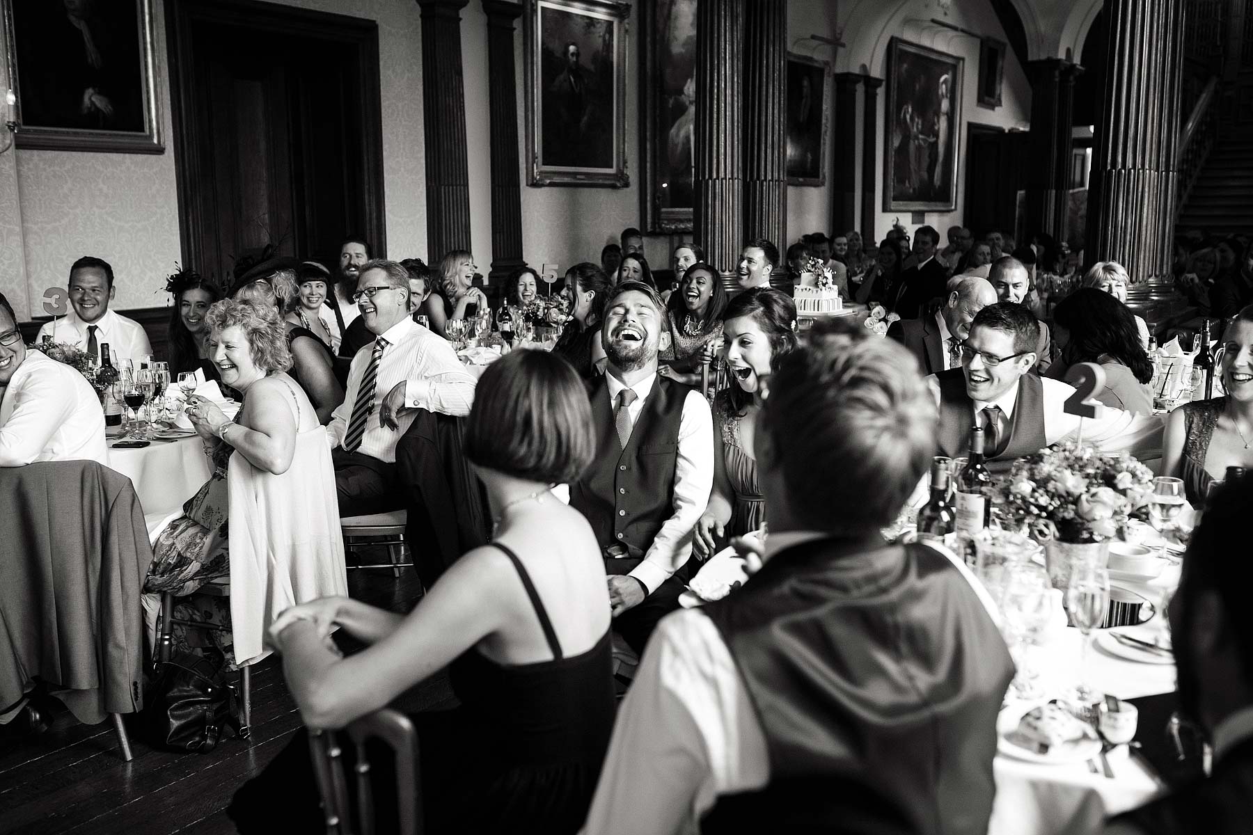 Reportage photos of the wedding speeches at Sandon Hall in Stafford showing the emotion, reaction and fun by Stafford Documentary Wedding Photographer Stuart James