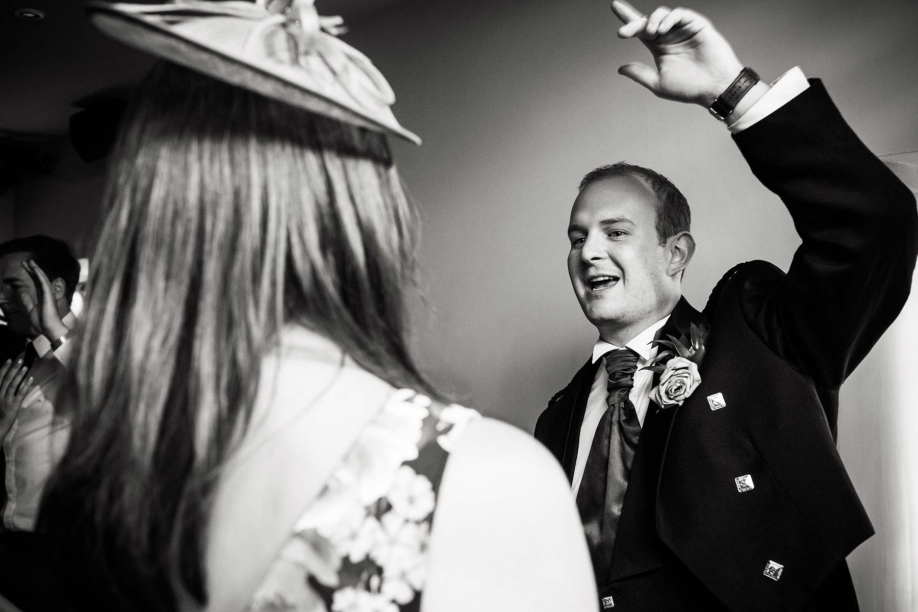 Reportage photos of the wedding reception showing the fun, excitement and laughter during the dancing at The Ashes in Endon by Leek Documentary Wedding Photographer Stuart James