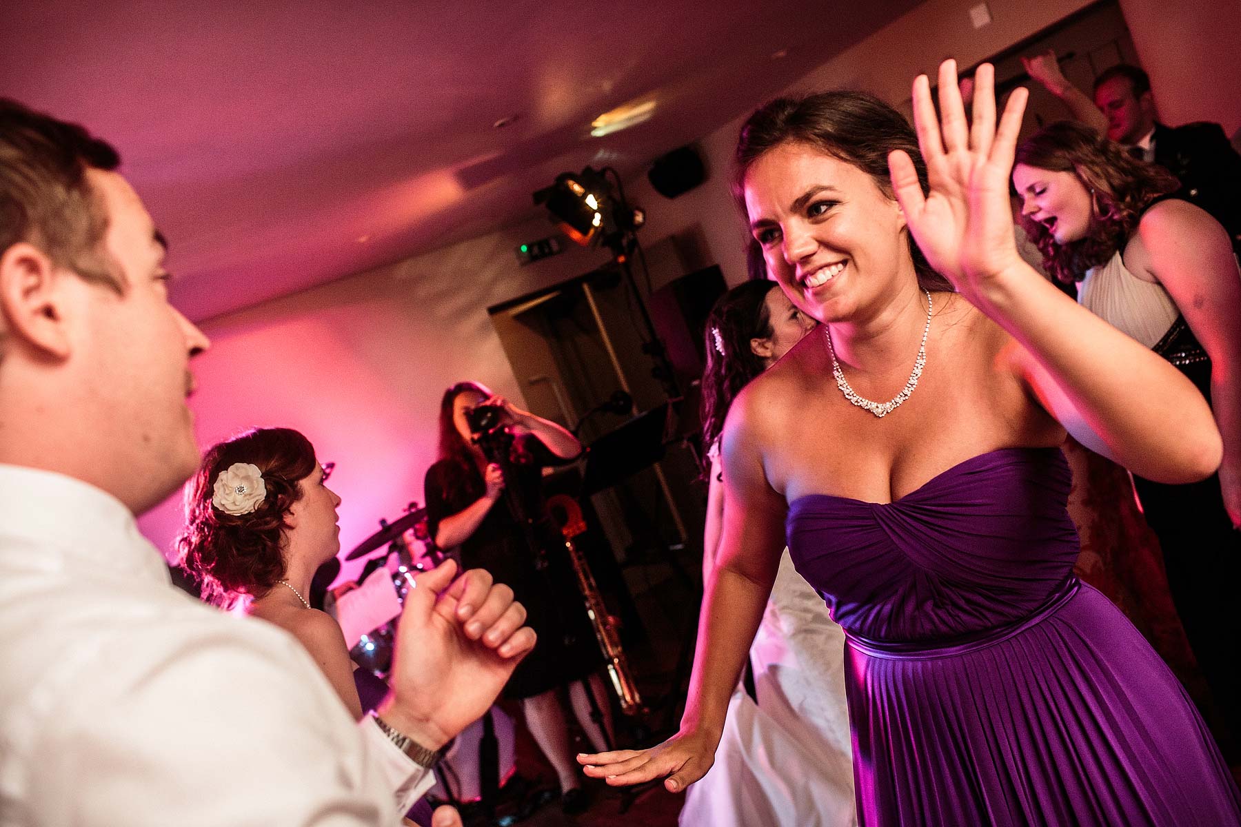 Creative fun photographs of the first dance and evening party at The Ashes in Endon by Leek Documentary Wedding Photographer Stuart James