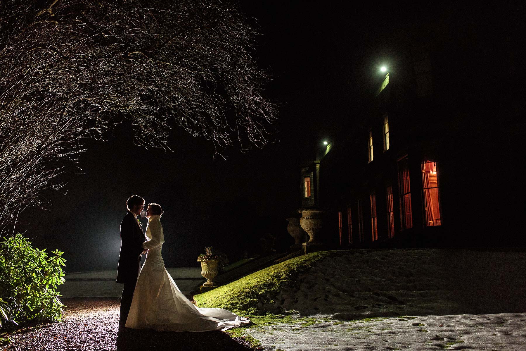 Beautiful winter portraits in the gardens at Sandon Hall in Stafford by Documentary Wedding Photographer Stuart James