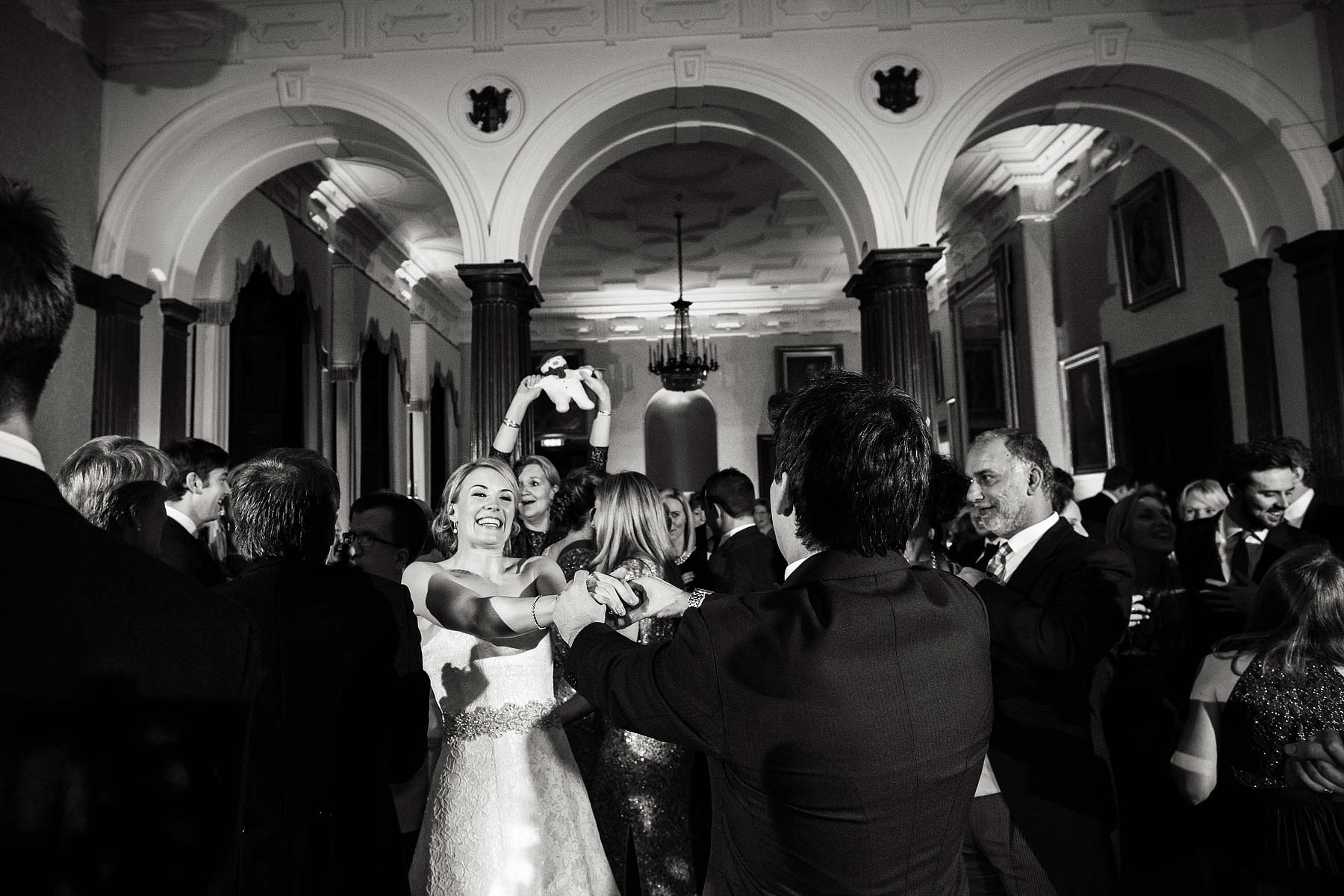Fabulous fun photographs of the dancing at Sandon Hall in Stafford by Staffordshire Documentary Wedding Photographer Stuart James