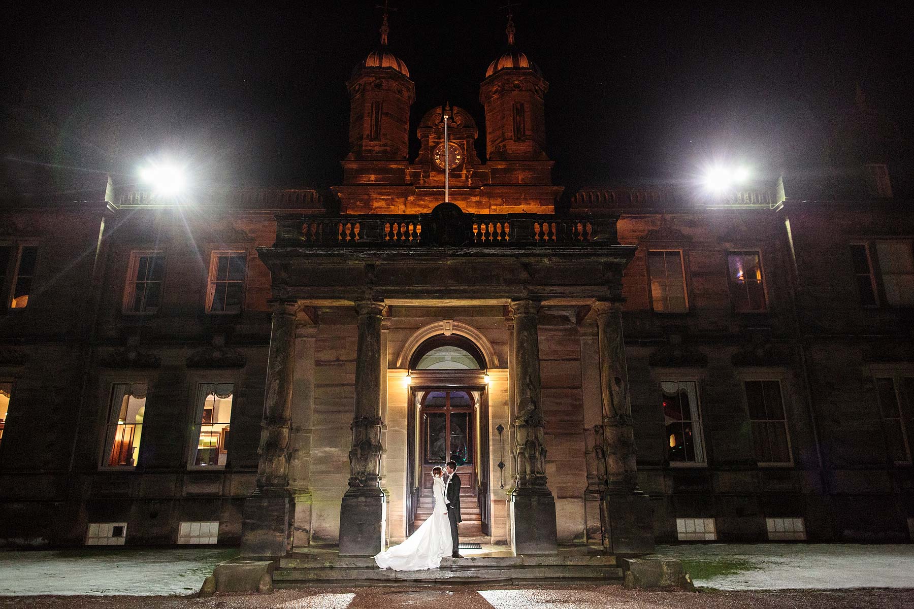 Stunning night portraits at Sandon Hall in Stafford by Documentary Wedding Photographer Stuart James