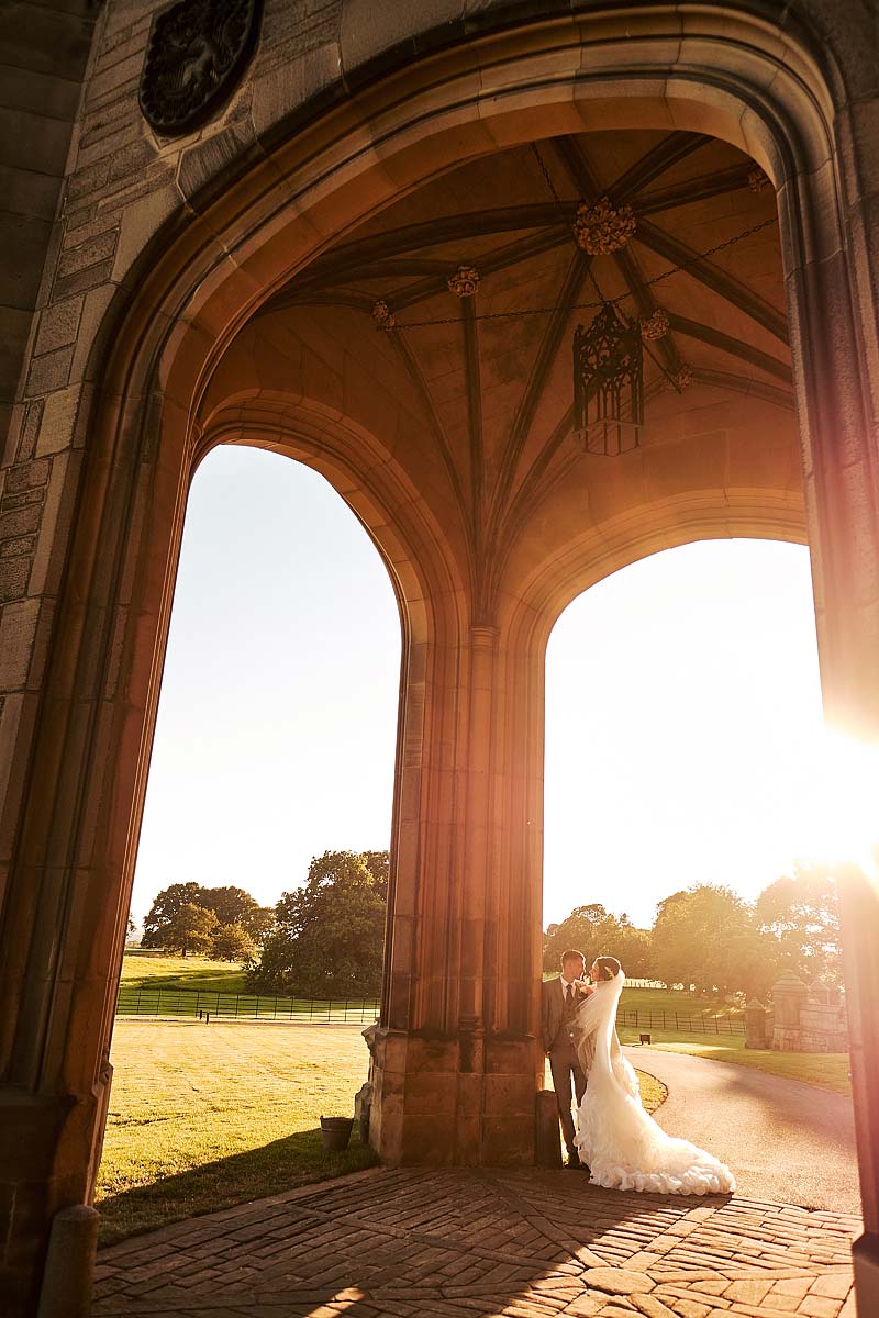 Golden hour portraits of our beautiful bride and groom at Allerton Castle in Yorkshire by Documentary Wedding Photographer Stuart James