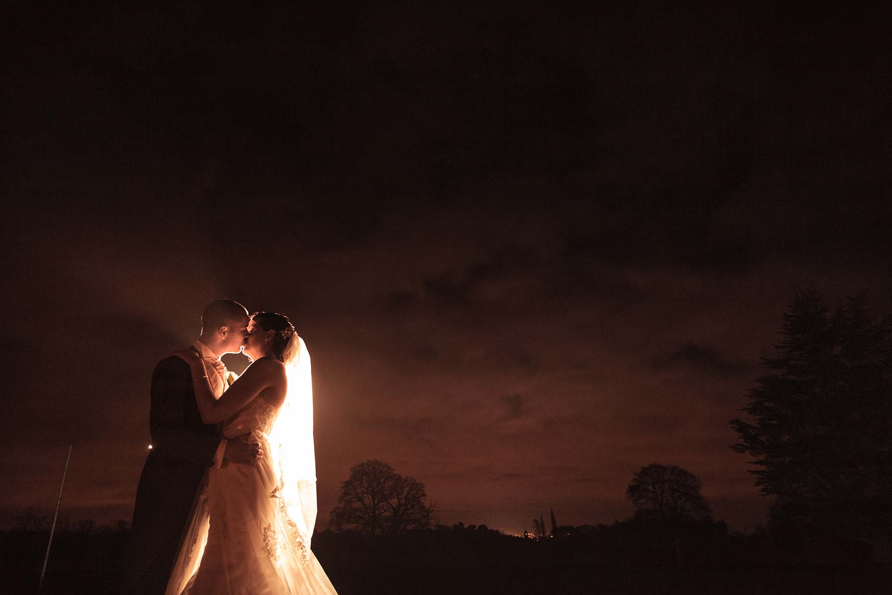Beautiful night portrait at Chillington Hall in Brewood by Reportage Wedding Photographer Stuart James