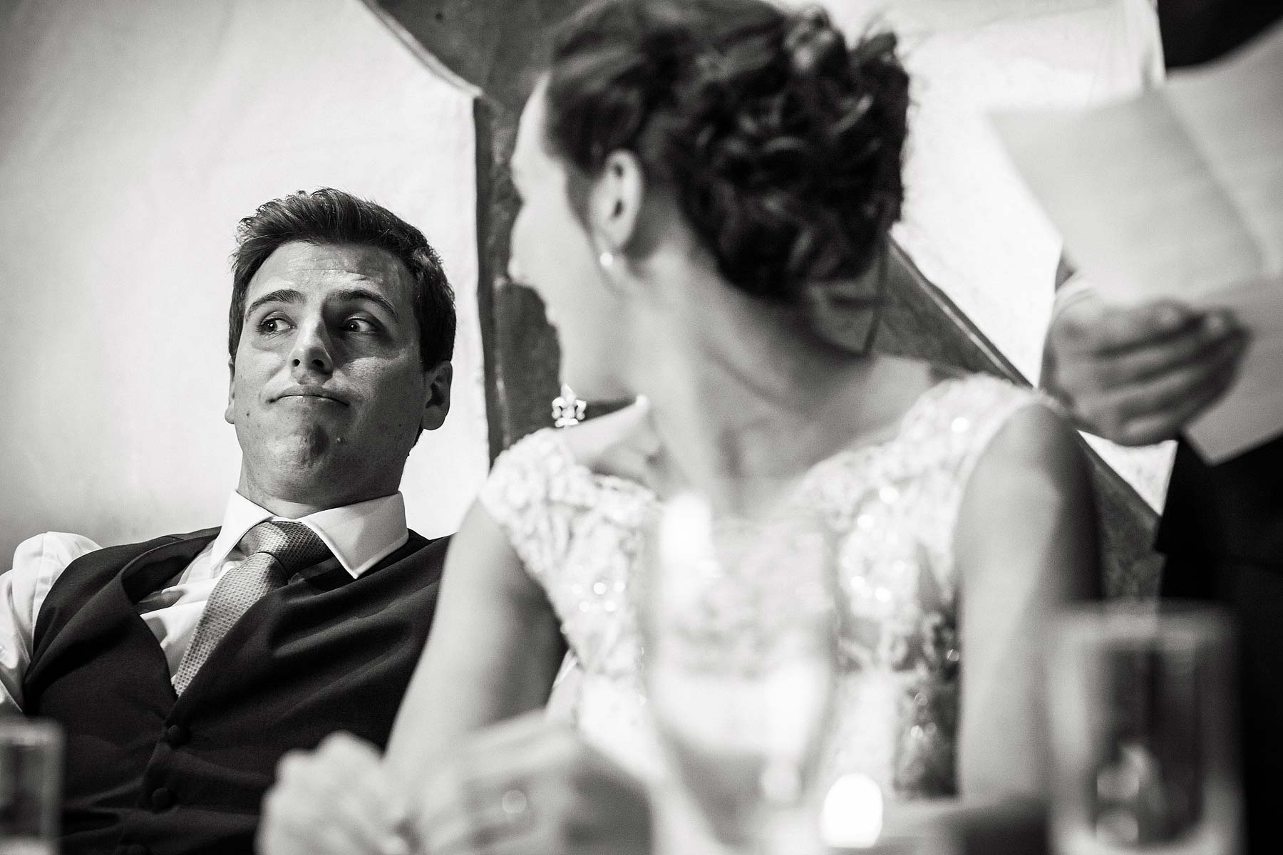 Wedding speeches show such great stories and relationships when captured with timeless reportage style of photography, as here at Hundred House Hotel in Norton by Shropshire Reportage Wedding Photographer Stuart James