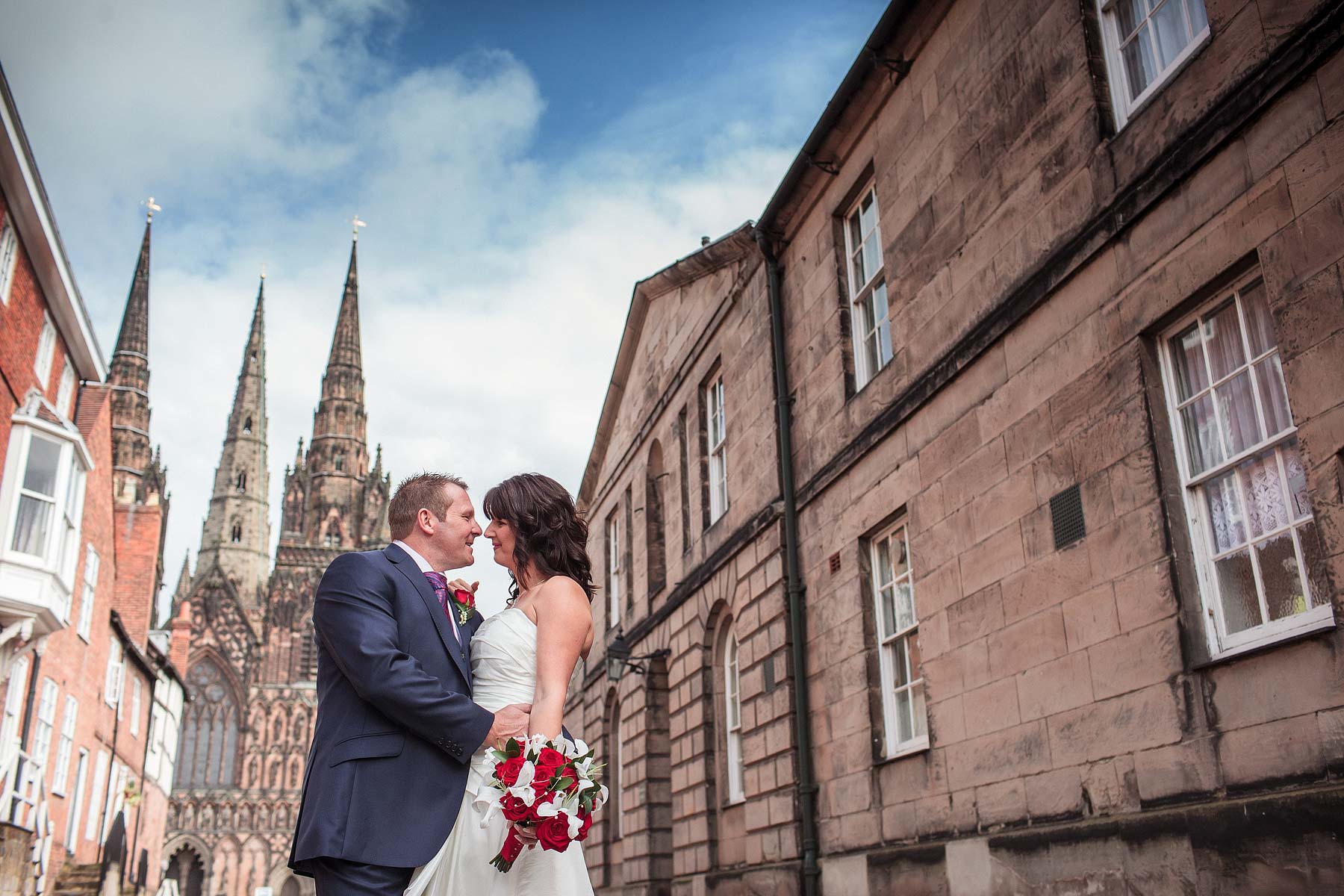 Creative modern wedding photography portraits in Lichfield City Centre in Staffordshire by Documentary Wedding Photographer Stuart James