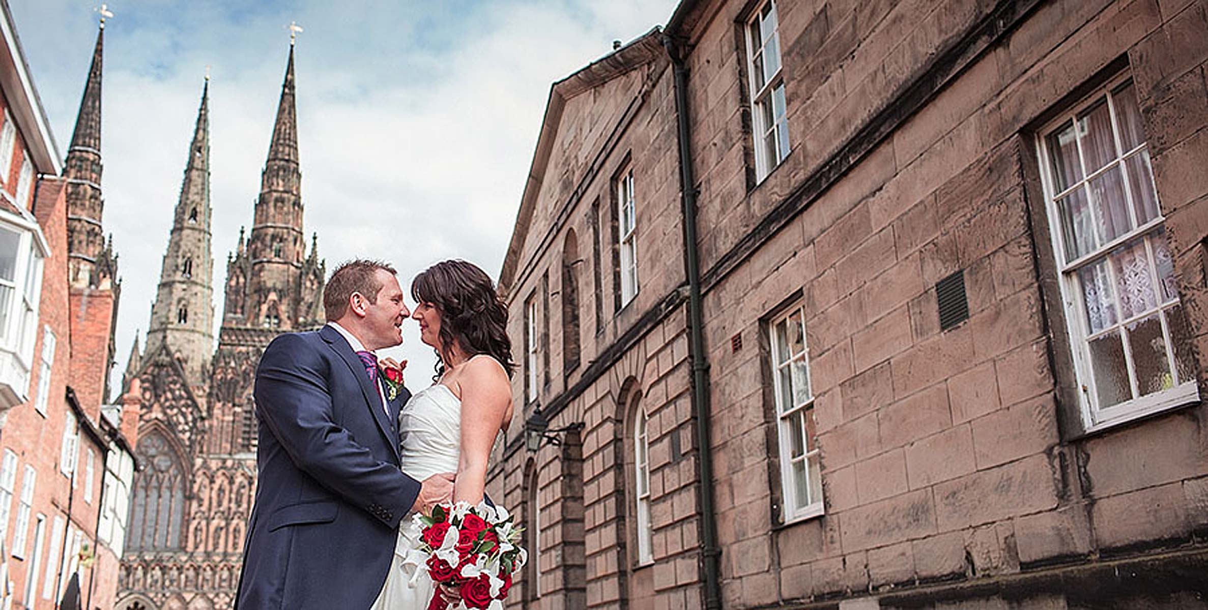 Creative modern wedding photography portraits in Lichfield City Centre in Staffordshire by Documentary Wedding Photographer Stuart James