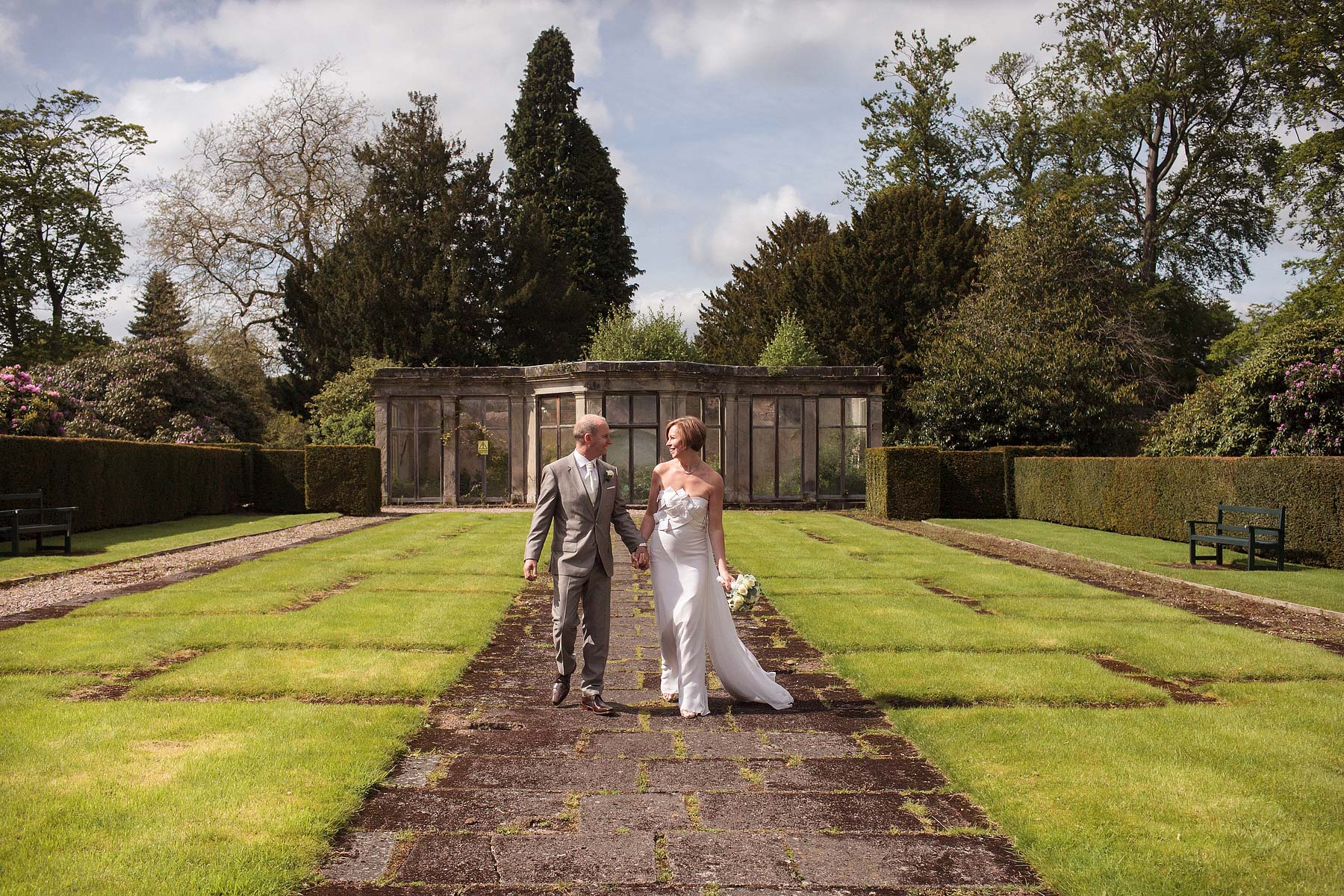 Stunning gardens for Bride and Groom portraits at Sandon Hall in Staffordshire by Venue Preferred Wedding Photographer Stuart James