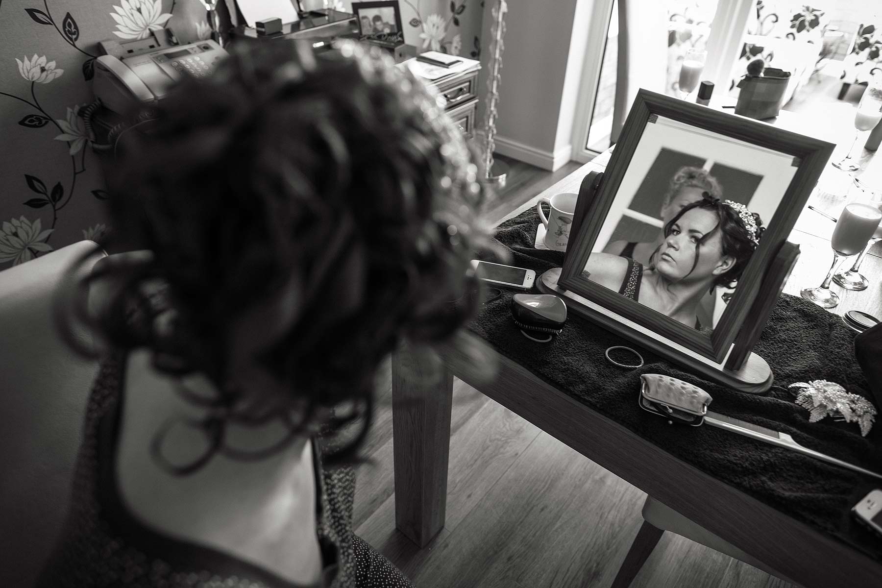 Morning preparations at home before wedding at Somerford Hall in Brewood by Walsall Wedding Photographer Stuart James