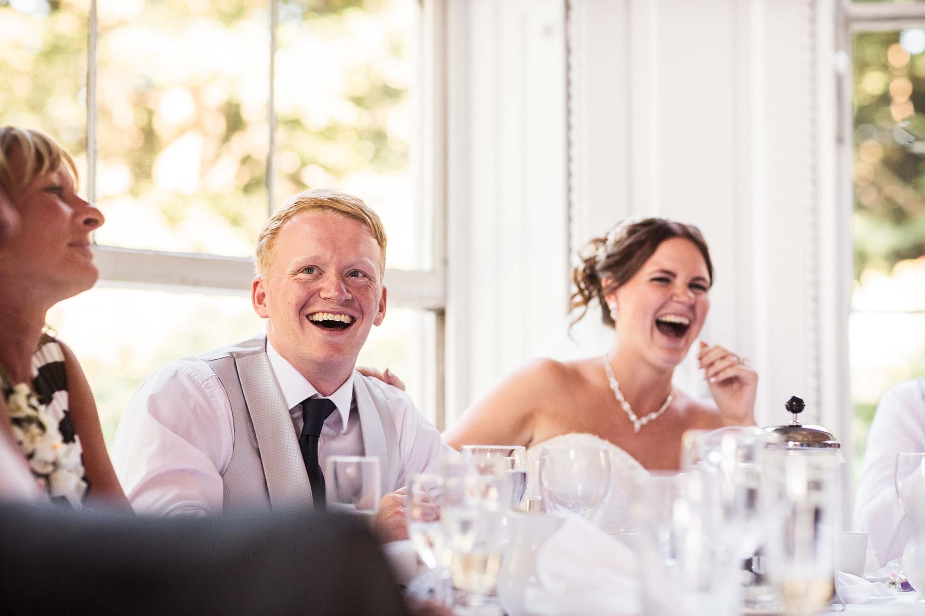 Fabulous reactions to speeches at Somerford Hall in Brewood by Documentary Wedding Photographer Stuart James