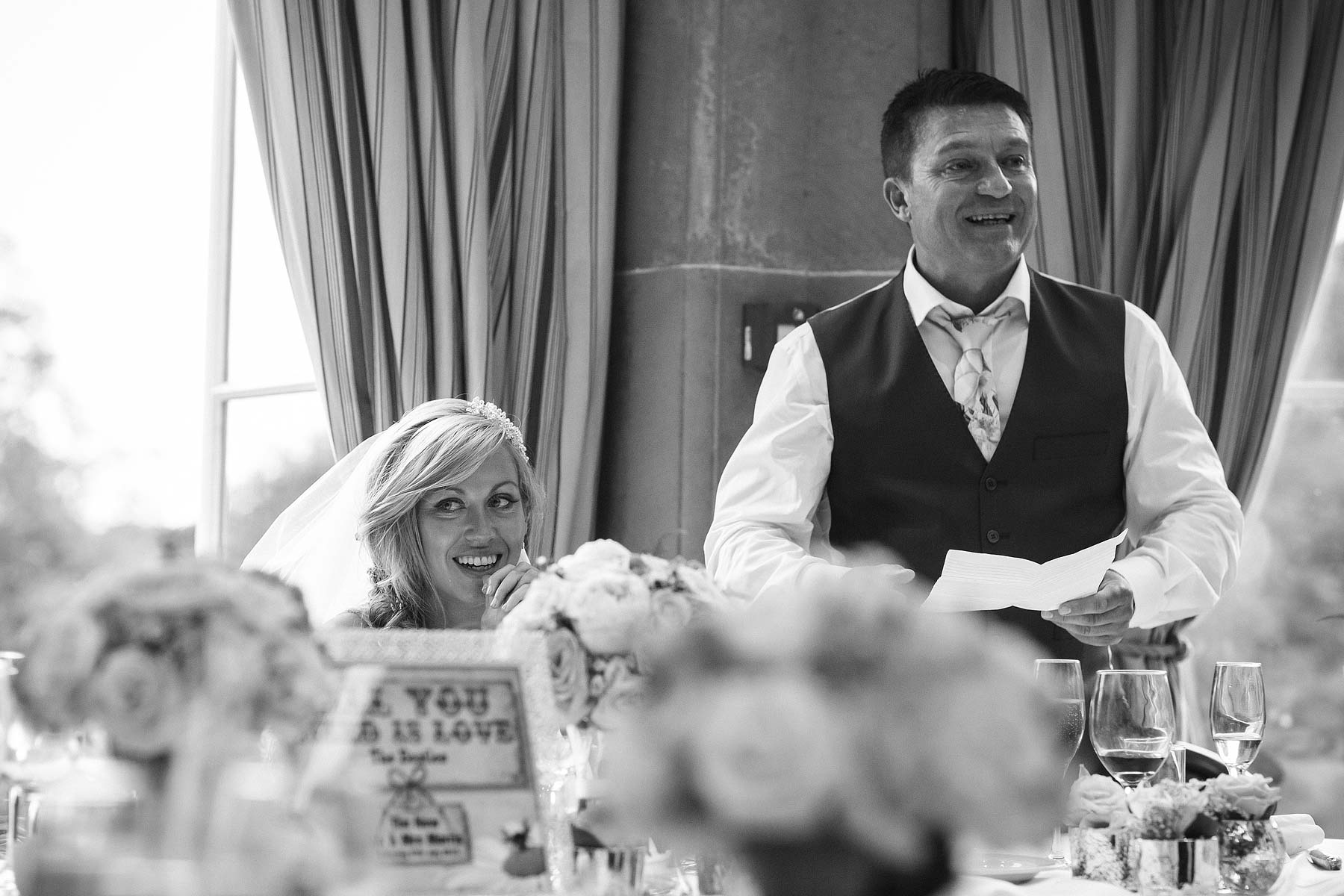 Capturing reactions to fabulous speeches with candid wedding photography at Weston Park in Weston-under-Lizard by Staffordshire Wedding Photographer Stuart James