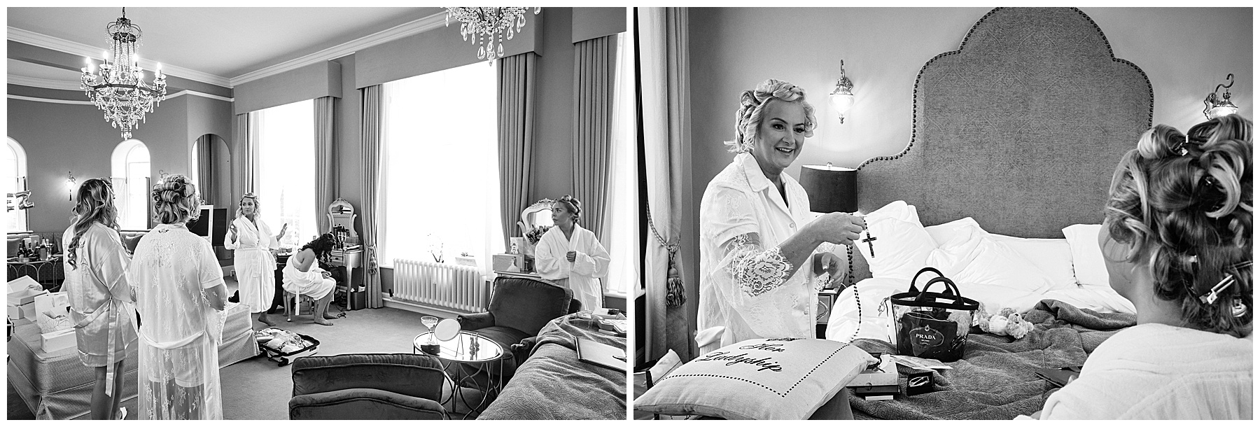 Creative documentary wedding photography capturing the wedding morning preparations for the bride and bridal party at Hawkstone Hall