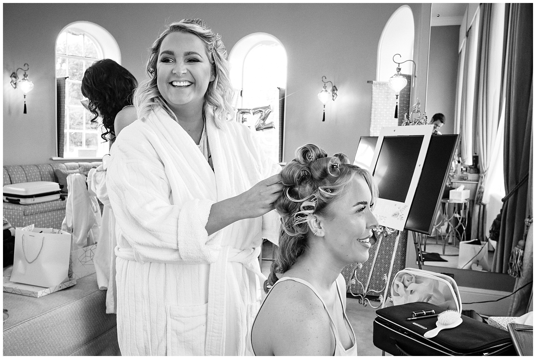 Creative documentary wedding photography capturing the wedding morning preparations for the bride and bridal party at Hawkstone Hall