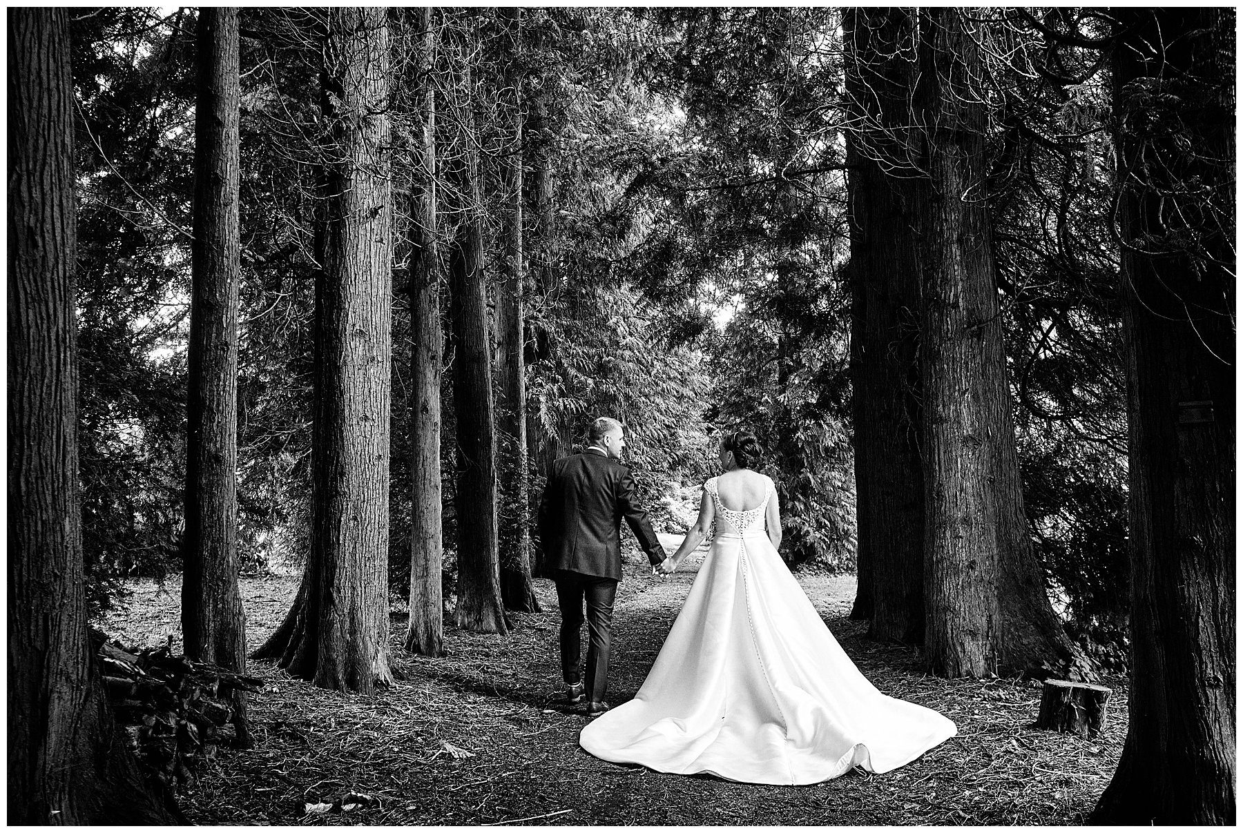Beautiful forest portraits of the happy couple at Hawkstone Hall in Shrewsbury by Documentary Wedding Photographer Stuart James
