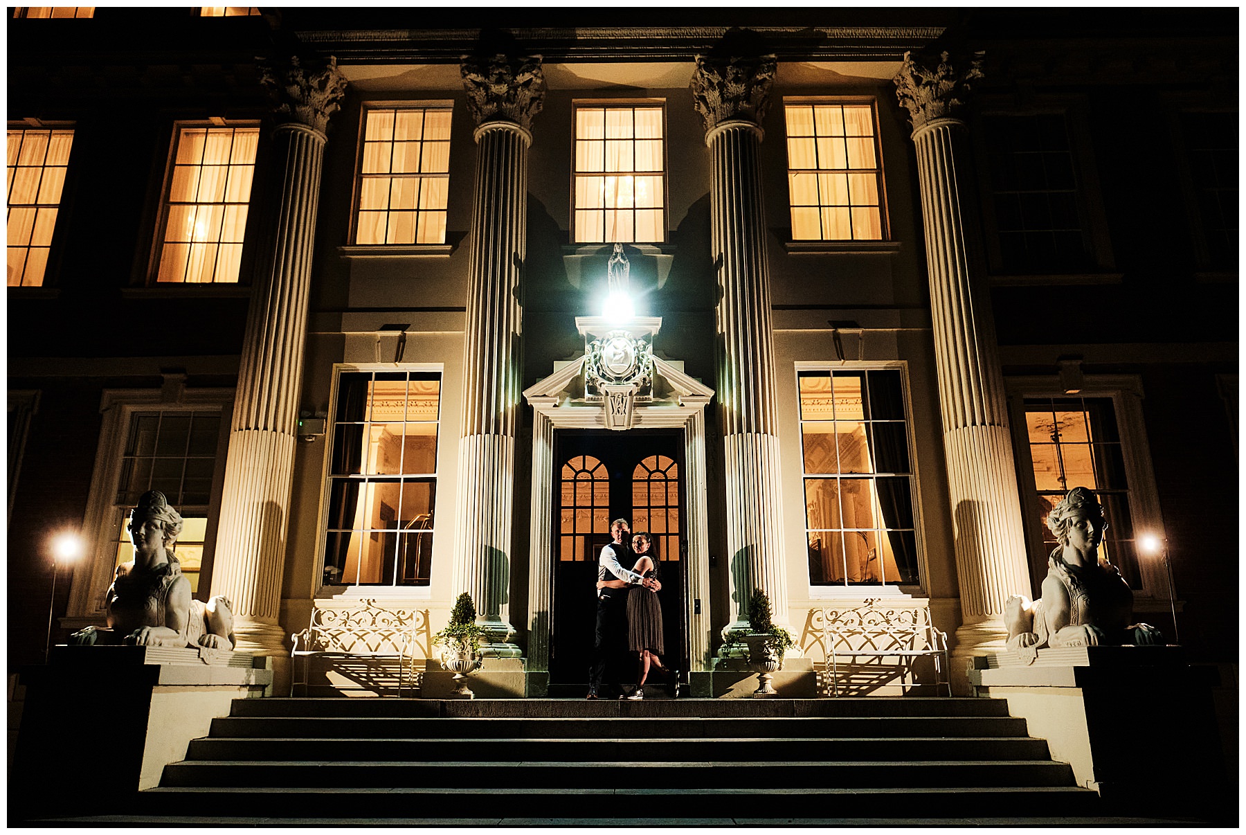 Finishing in style with signature night portraits at Hawkstone Hall in Shrewsbury by Documentary Wedding Photographer Stuart James